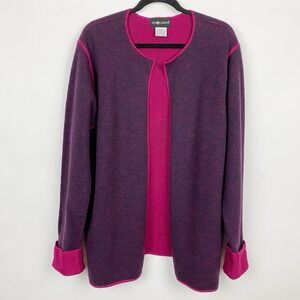 Sag Harbor 100% Wool Colorblock Open Front Cardigan Sweater Womens L Purple Pink